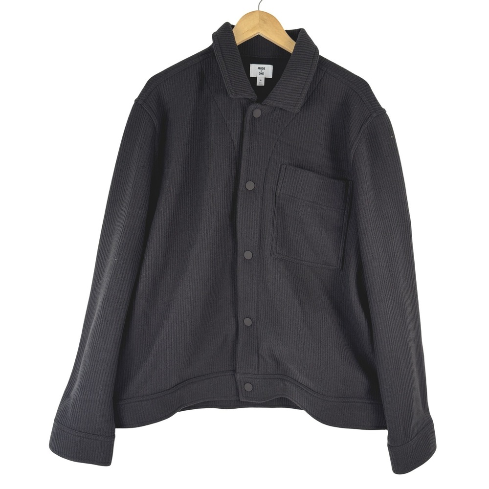 Mode of One Mens Ribbed Knit Snap Front Jacket Jet Grey‎ 100194421MN XL NWT